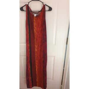 Vintage 90s Y2K Flowy Maxi Dress Red, Orange Leaf Floral Artsy Boho Whimsy Large